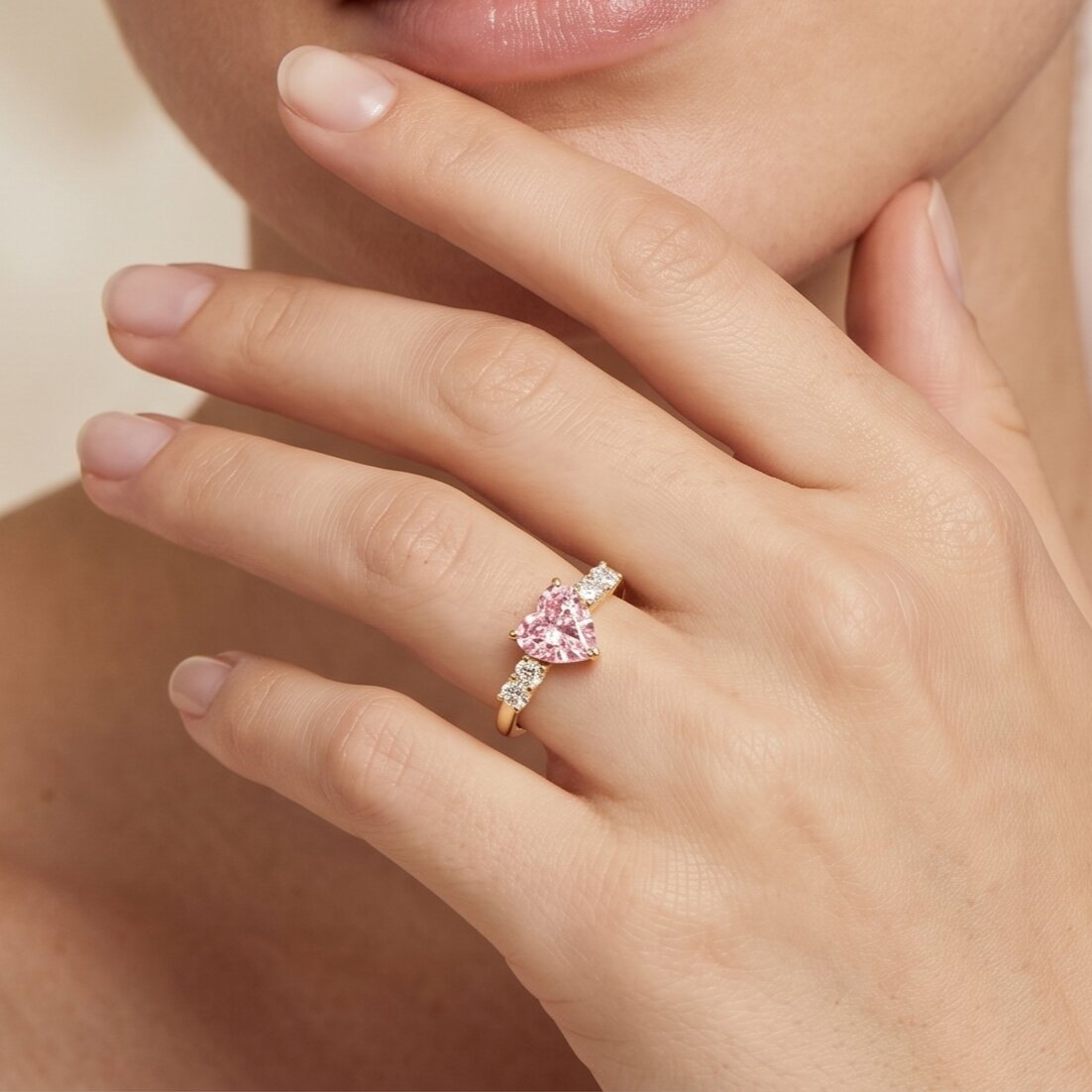 IGI Certified 1 Carat Lab Grown Pink and White Diamond Heart Promise Ring for Her VS1 - Rosec Jewels