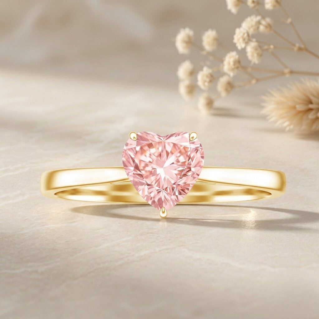 1 CT Lab Grown Pink Diamond Heart Promise Ring with IGI Certificate VVS - Rosec Jewels