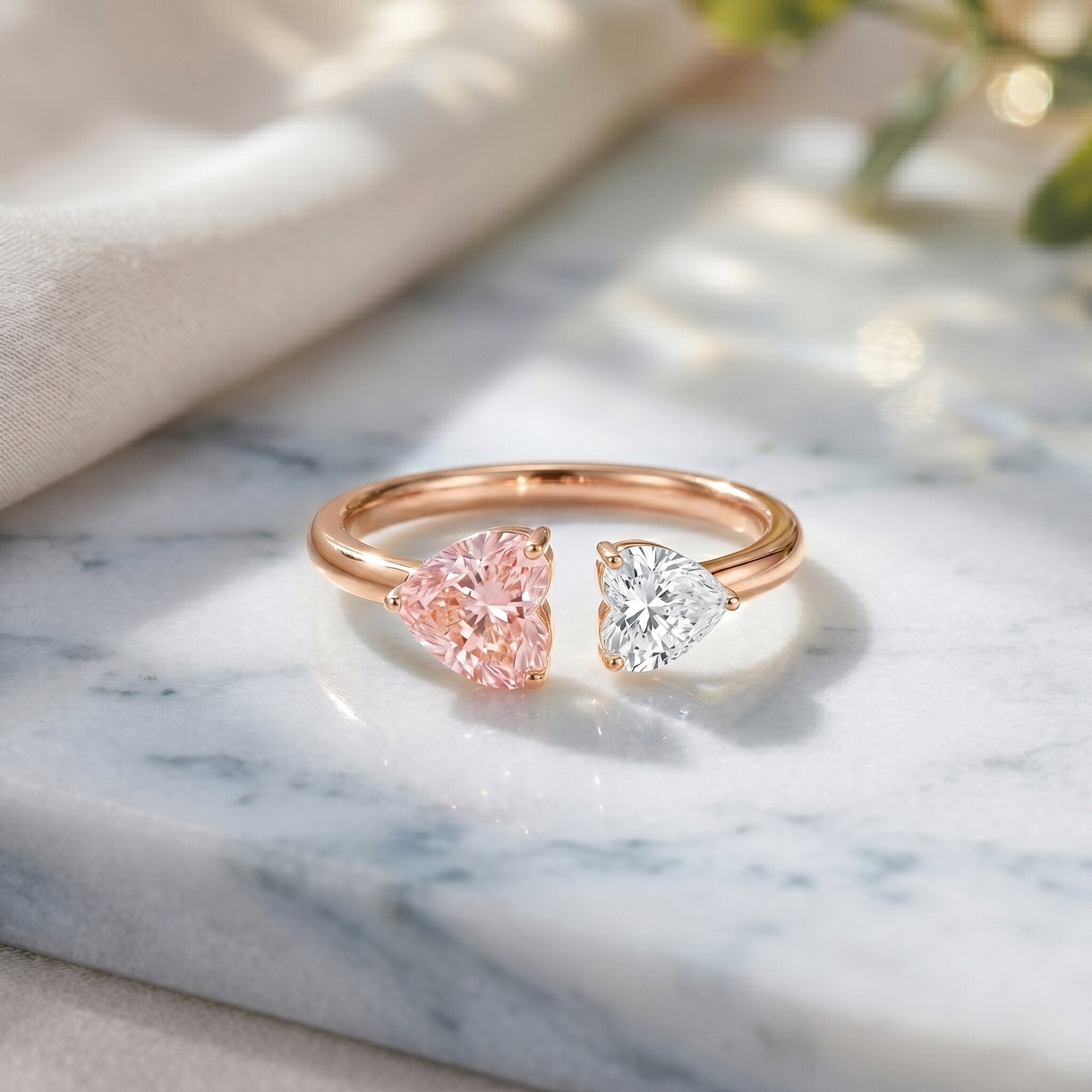 Heart Shape Lab Grown Pink White Diamond Toi Et Moi Promise Ring with IGI Certificate VVS - Rosec Jewels