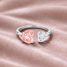 Heart Shape Lab Grown Pink White Diamond Toi Et Moi Promise Ring with IGI Certificate VVS - Rosec Jewels