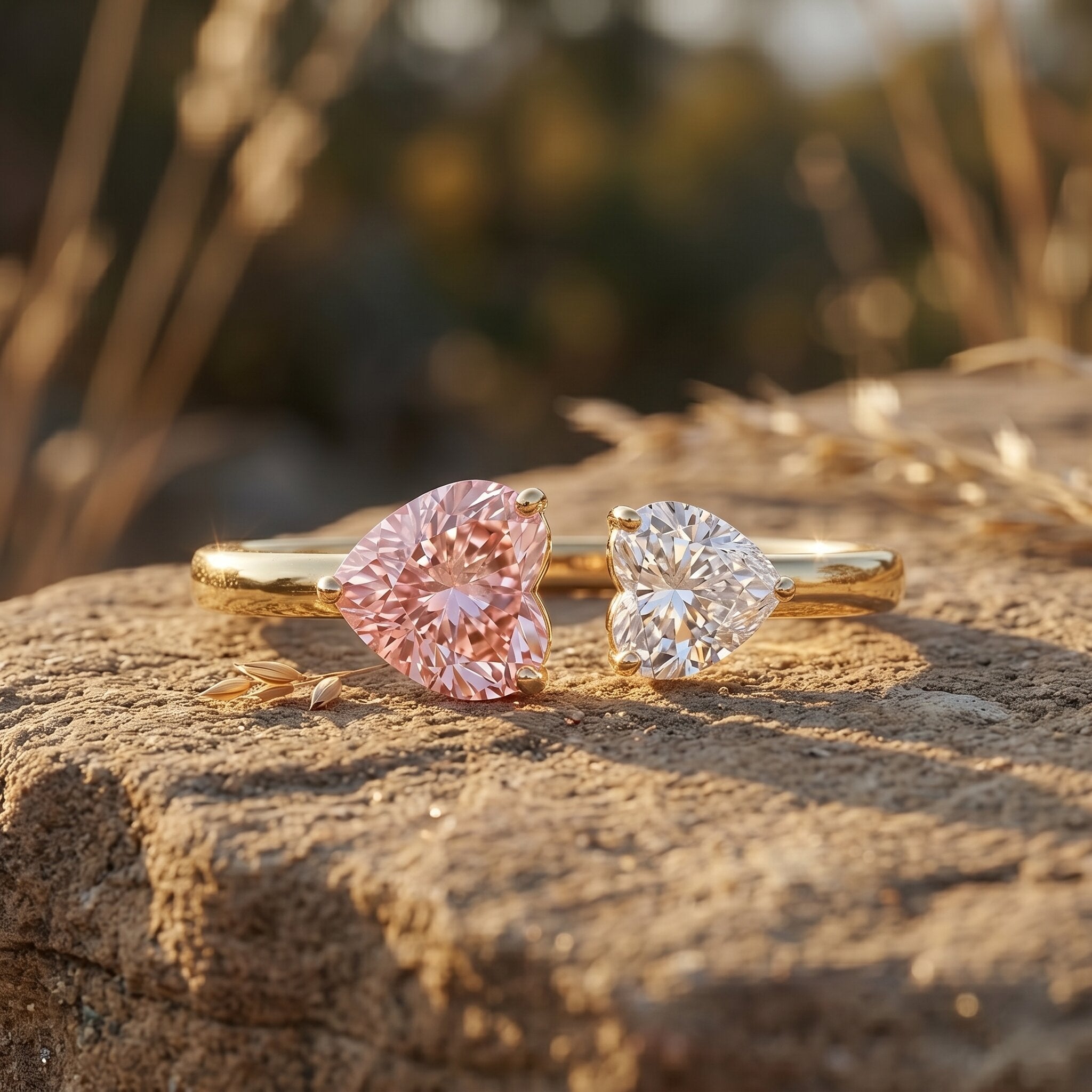 Heart Shape Lab Grown Pink White Diamond Toi Et Moi Promise Ring with IGI Certificate VVS - Rosec Jewels