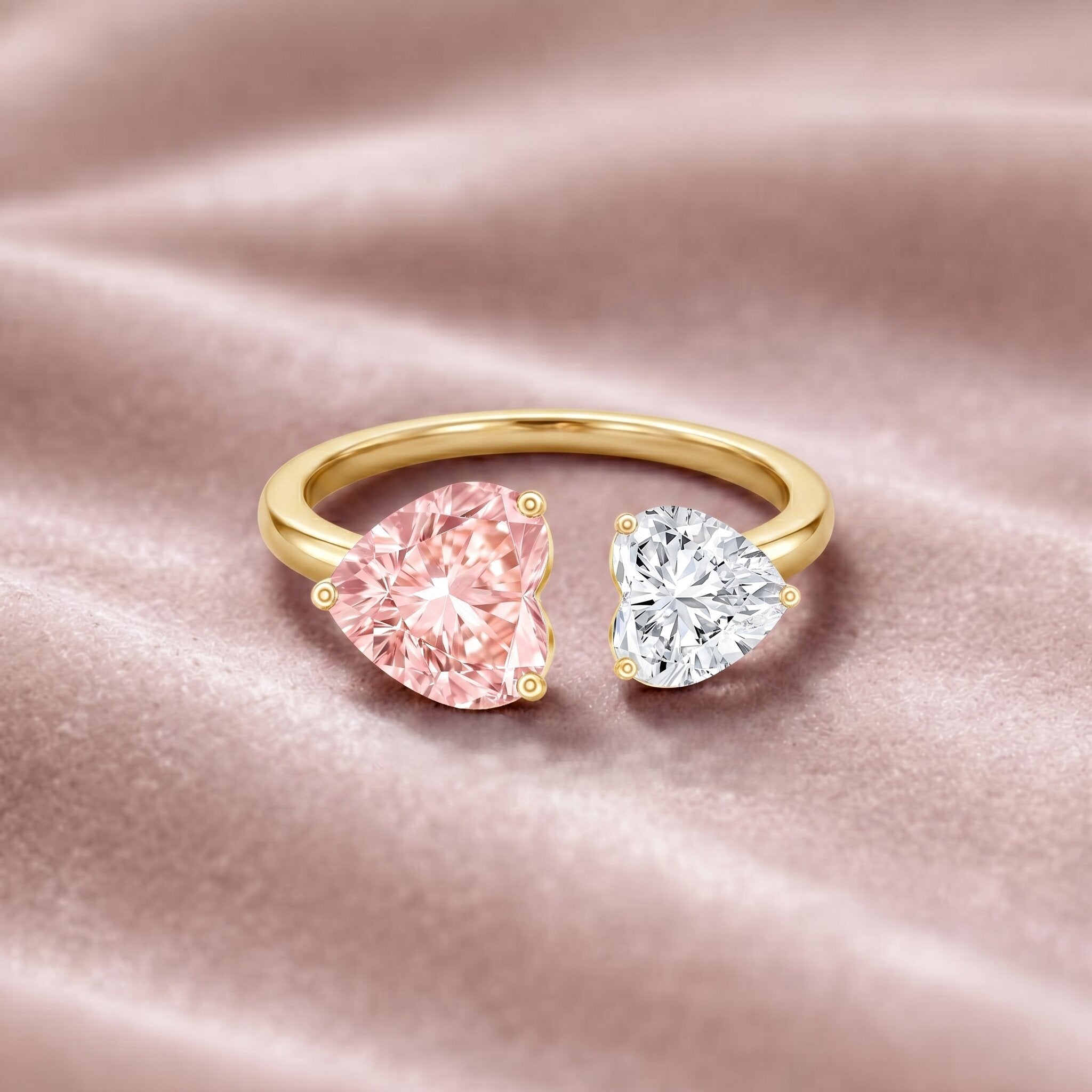 Heart Shape Lab Grown Pink White Diamond Toi Et Moi Promise Ring with IGI Certificate VVS - Rosec Jewels