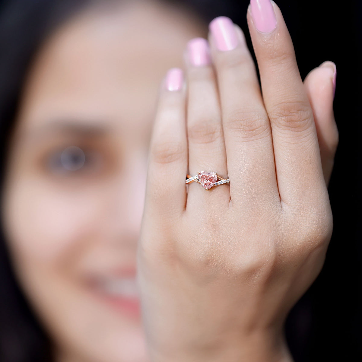 IGI Certified 1 CT Heart Shaped Lab Grown Pink Diamond Infinity Engagement Ring Fancy Pink - VS1 - Rosec Jewels