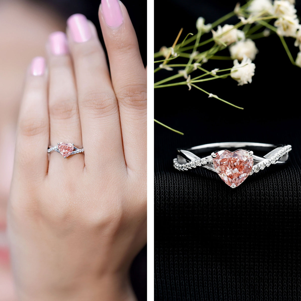 IGI Certified 1 CT Heart Shaped Lab Grown Pink Diamond Infinity Engagement Ring Fancy Pink - VS1 - Rosec Jewels