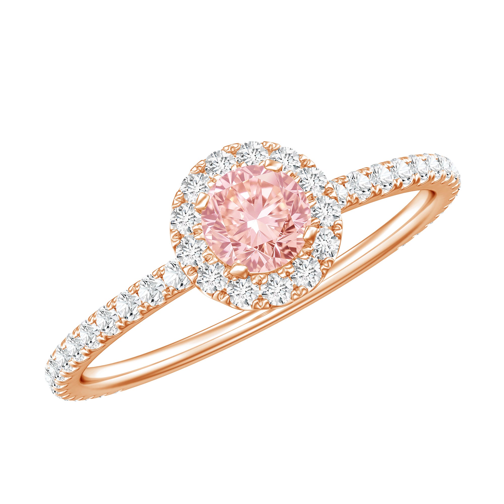 Lab Grown Pink White Diamond Halo Engagement Ring with IGI Certificate E-VS1 - Rosec Jewels