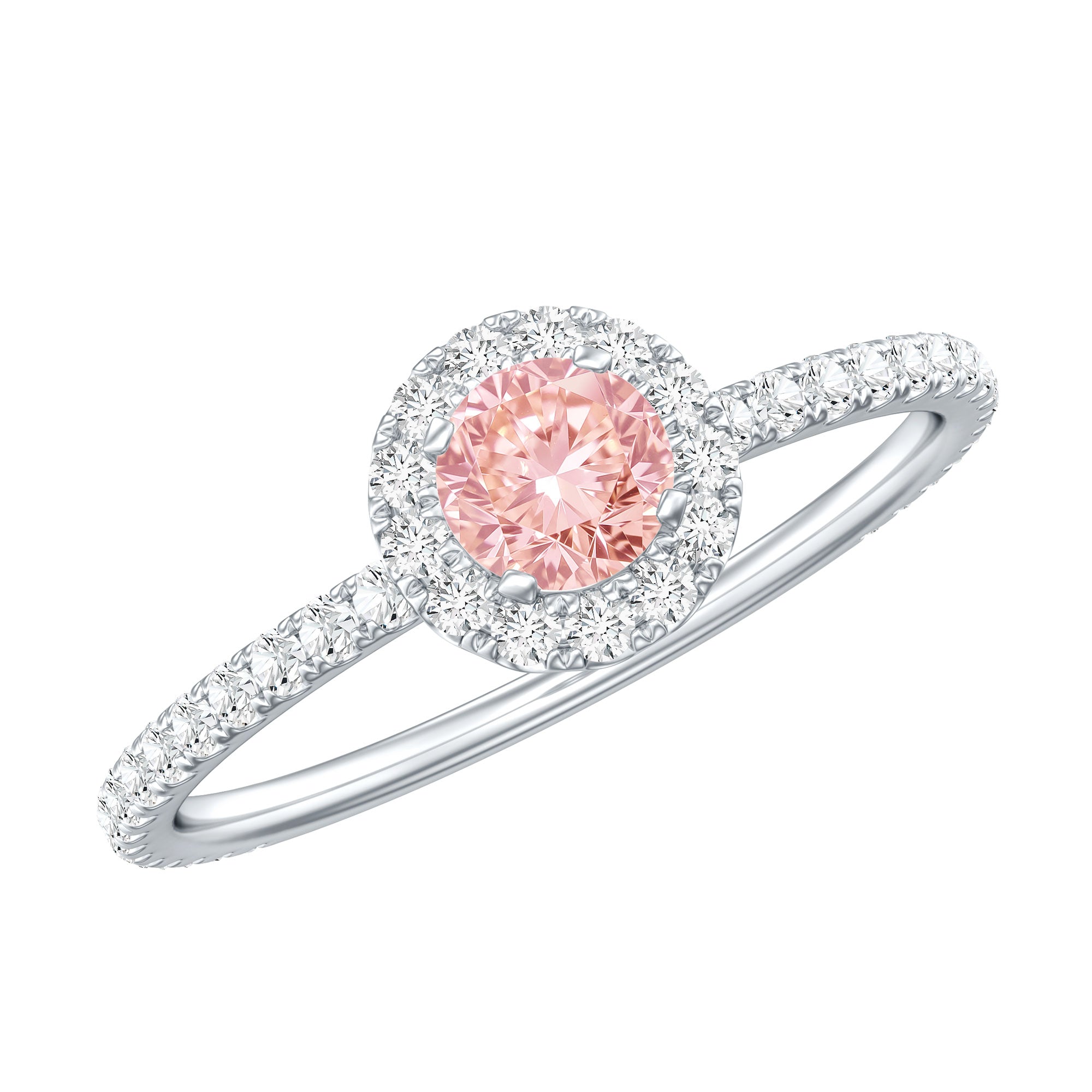 Lab Grown Pink White Diamond Halo Engagement Ring with IGI Certificate E-VS1 - Rosec Jewels