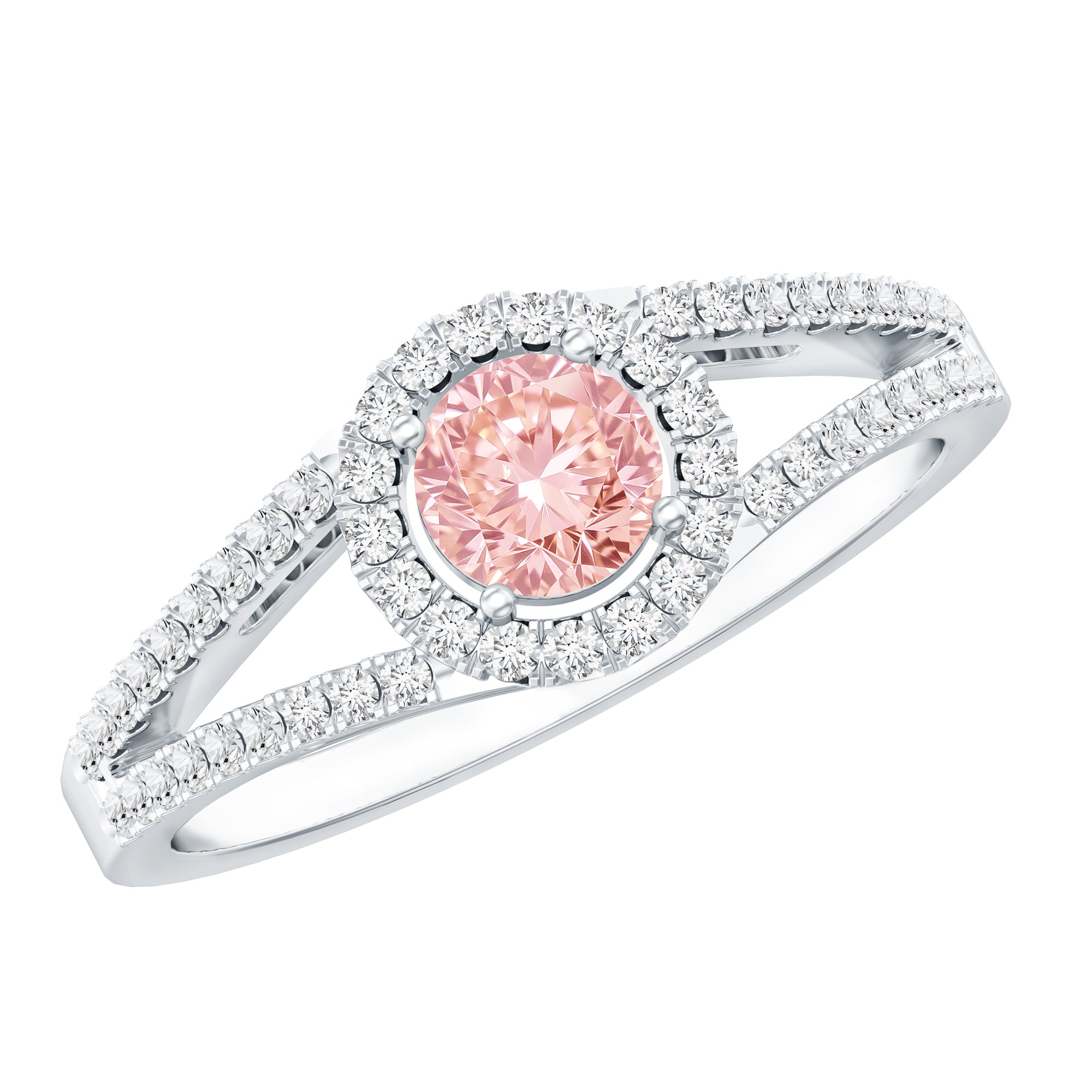 1 CT Pink Lab Grown Diamond Halo Engagement Ring