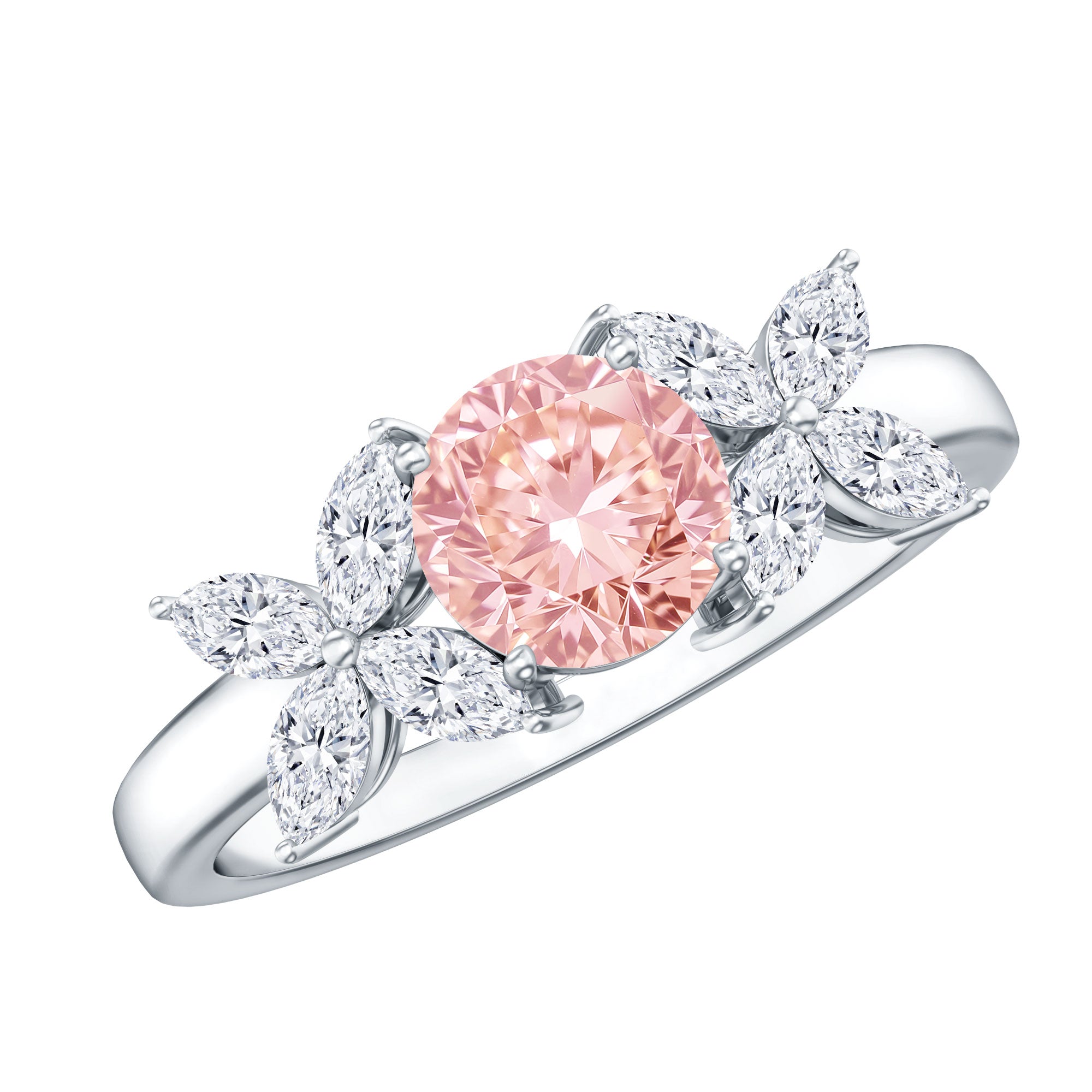 Rosec Jewels-Lab Grown Pink White Diamond Flower Engagement Ring