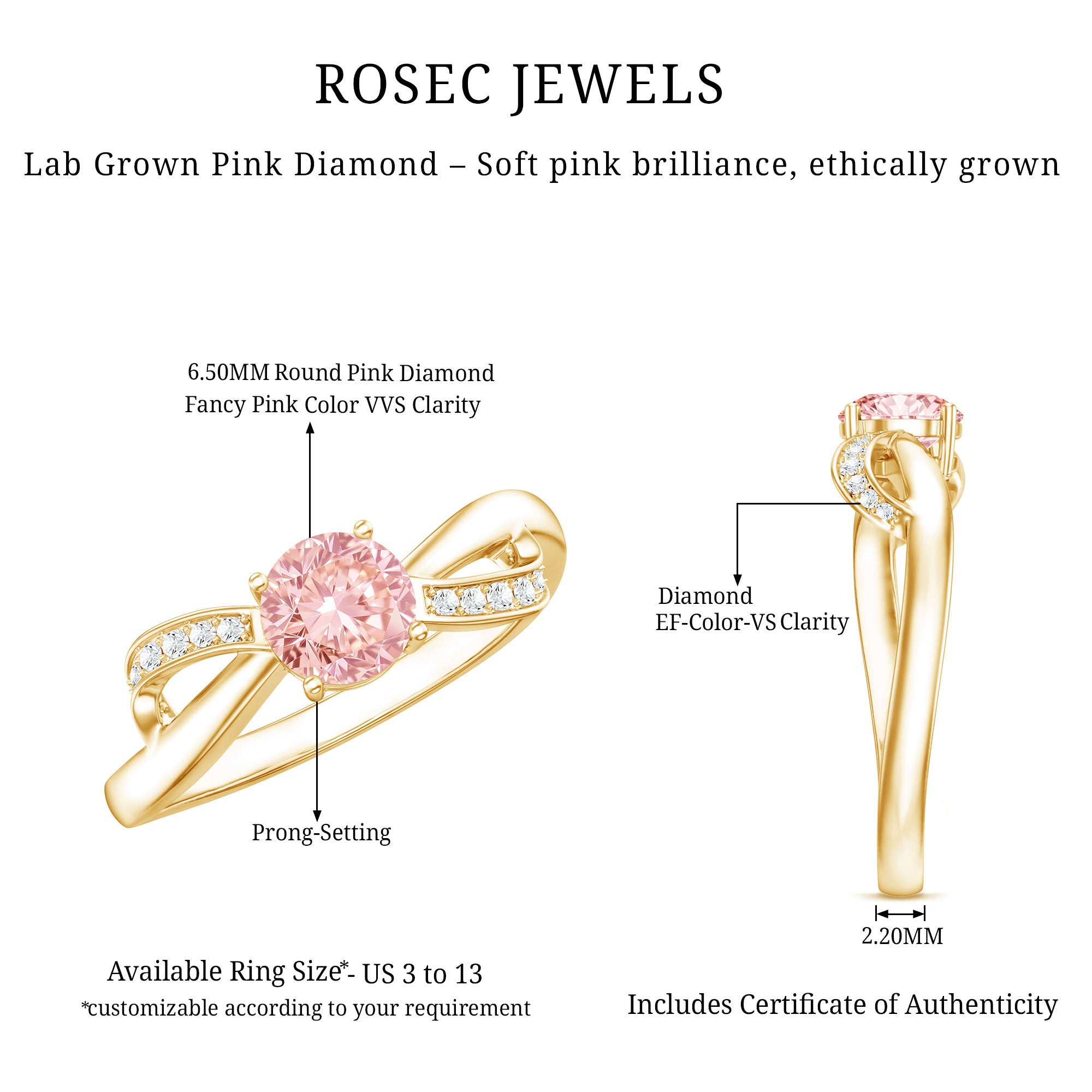 Rosec Jewels-Certified Lab Grown Pink Diamond Classic Engagement Ring
