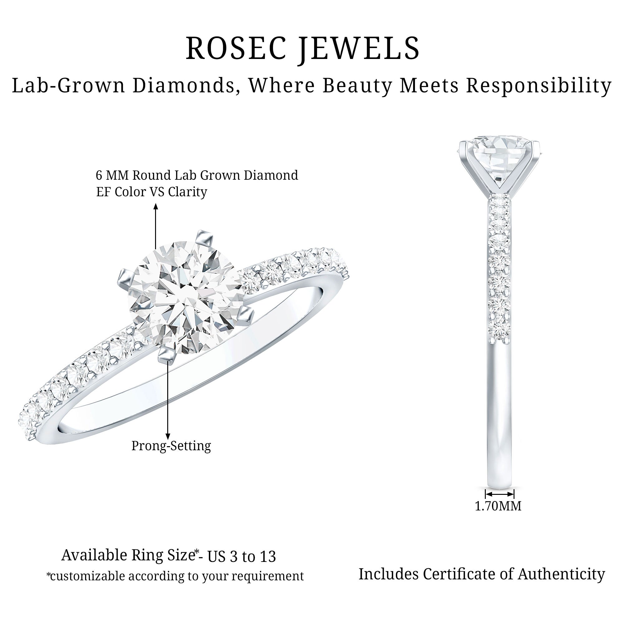 Rosec Jewels-IGI Certified Lab Created Diamond 1 Carat Engagement Ring