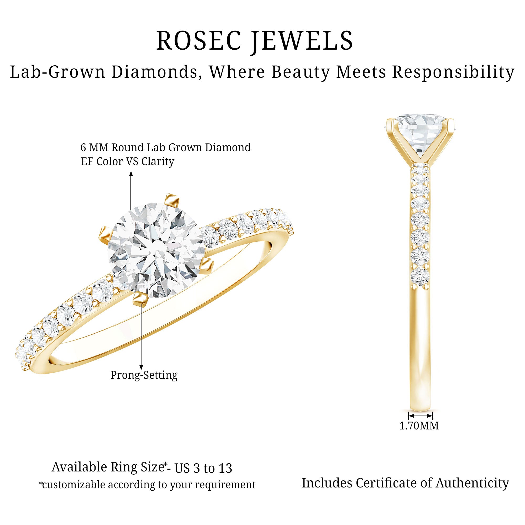 Rosec Jewels-IGI Certified Lab Created Diamond 1 Carat Engagement Ring