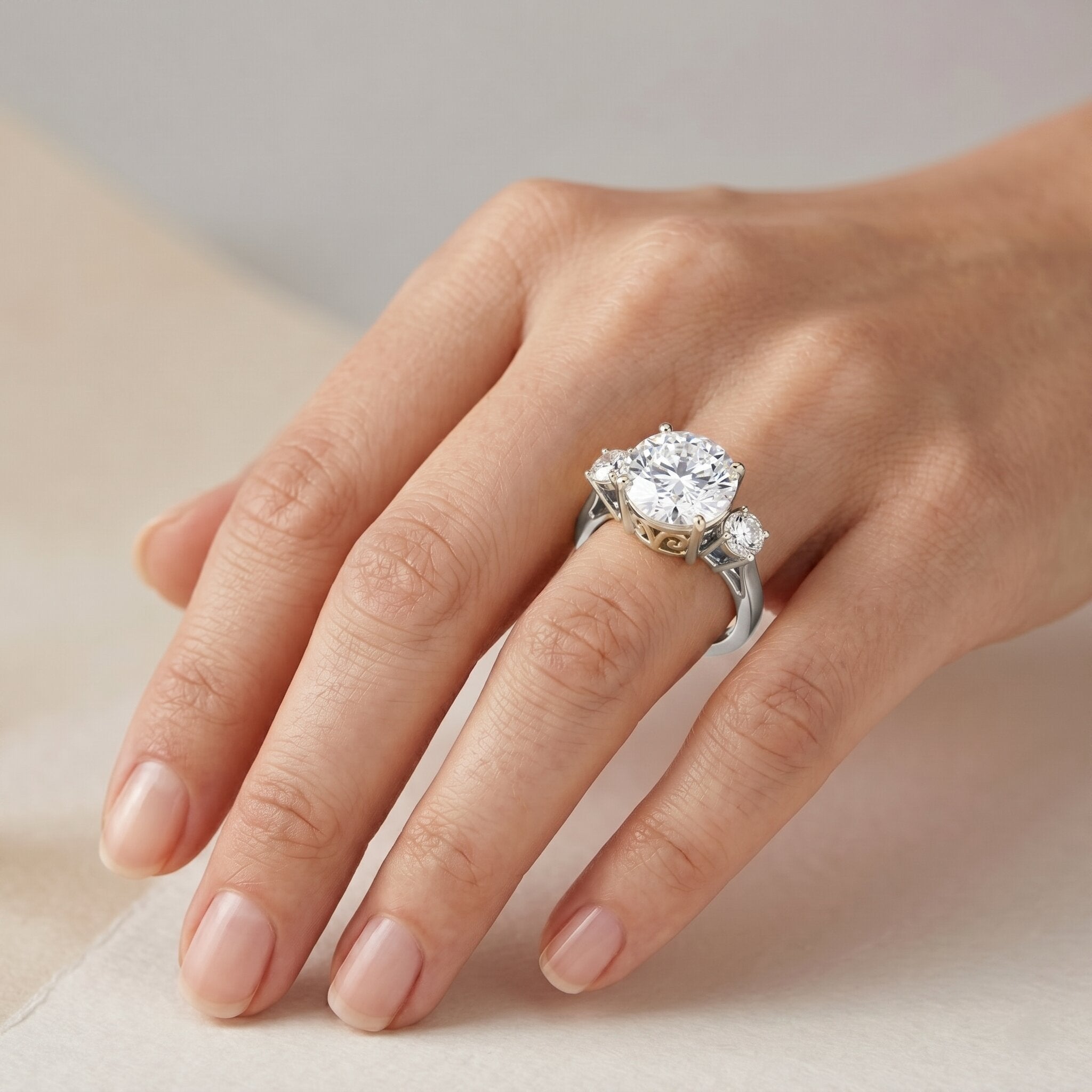 5 Carat Lab Grown Diamond 3 Stone Engagement Ring with IGI Certificate Lab - ( EF-VS ) - Rosec Jewels