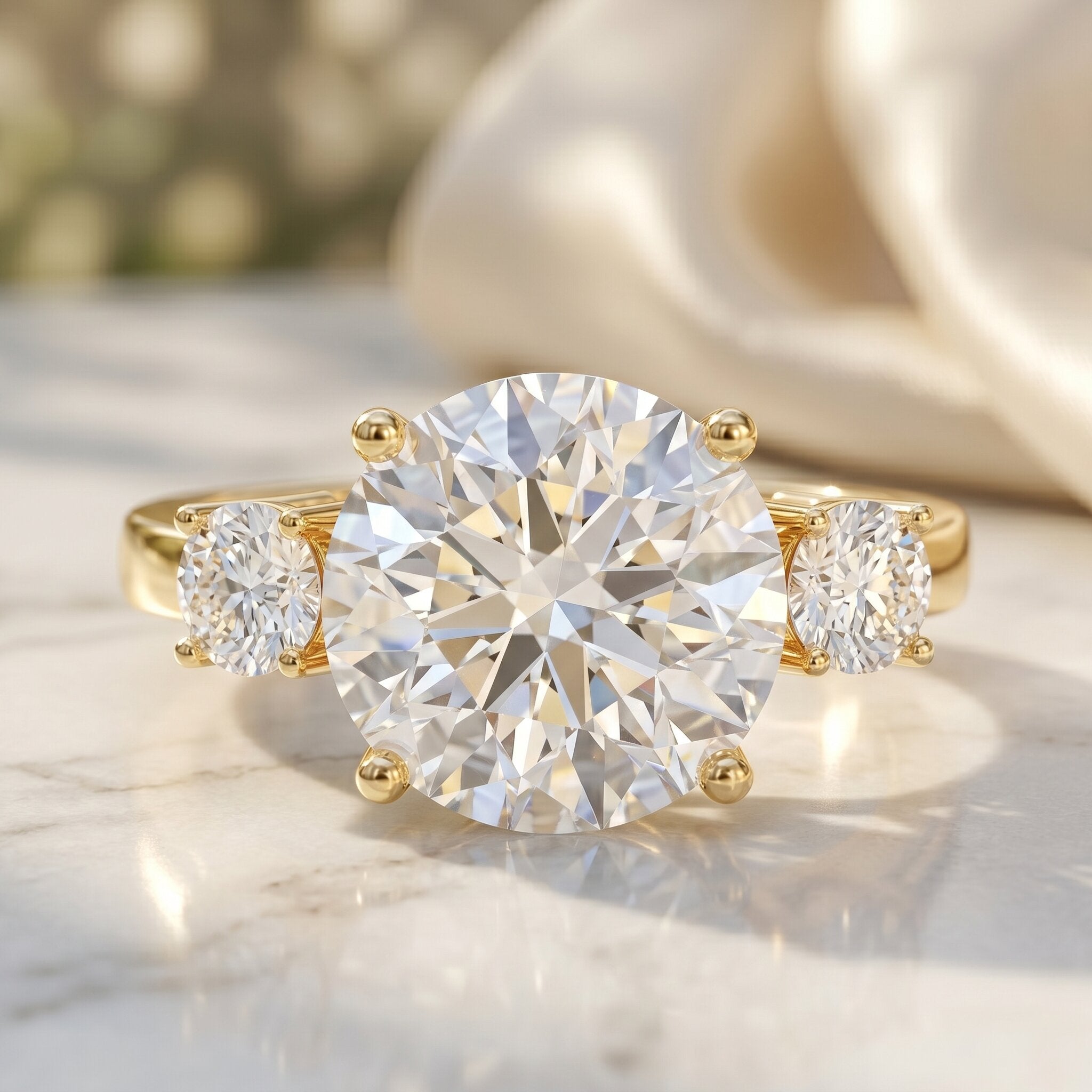 5 Carat Lab Grown Diamond 3 Stone Engagement Ring with IGI Certificate Lab - ( EF-VS ) - Rosec Jewels