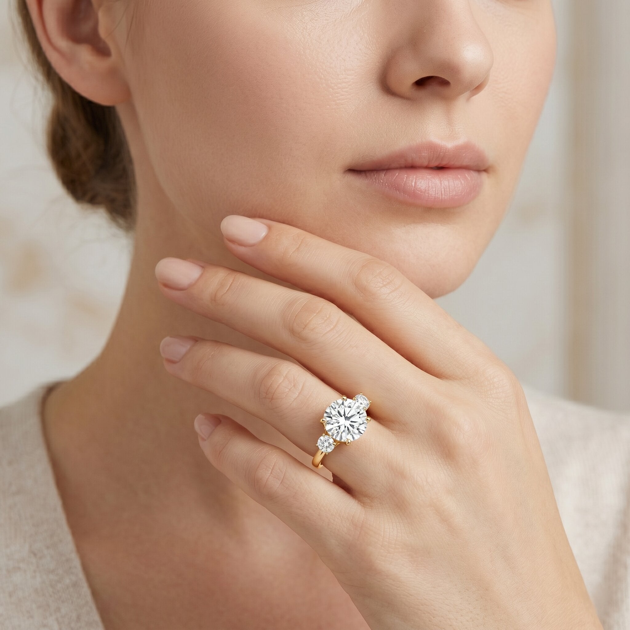 5 Carat Lab Grown Diamond 3 Stone Engagement Ring with IGI Certificate Lab - ( EF-VS ) - Rosec Jewels