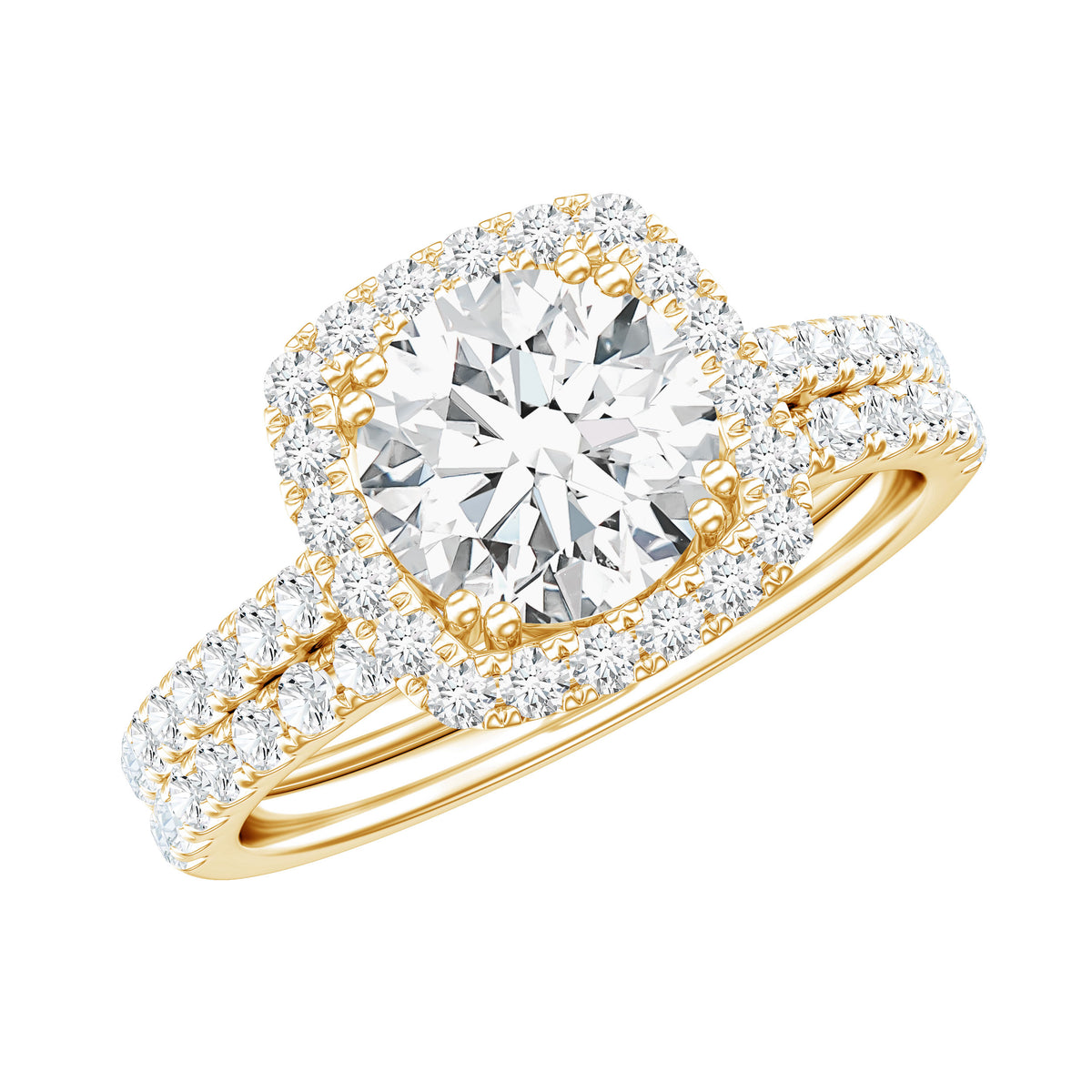 Round Certified Moissanite Wedding Ring Set with Halo D-VS1 - Rosec Jewels