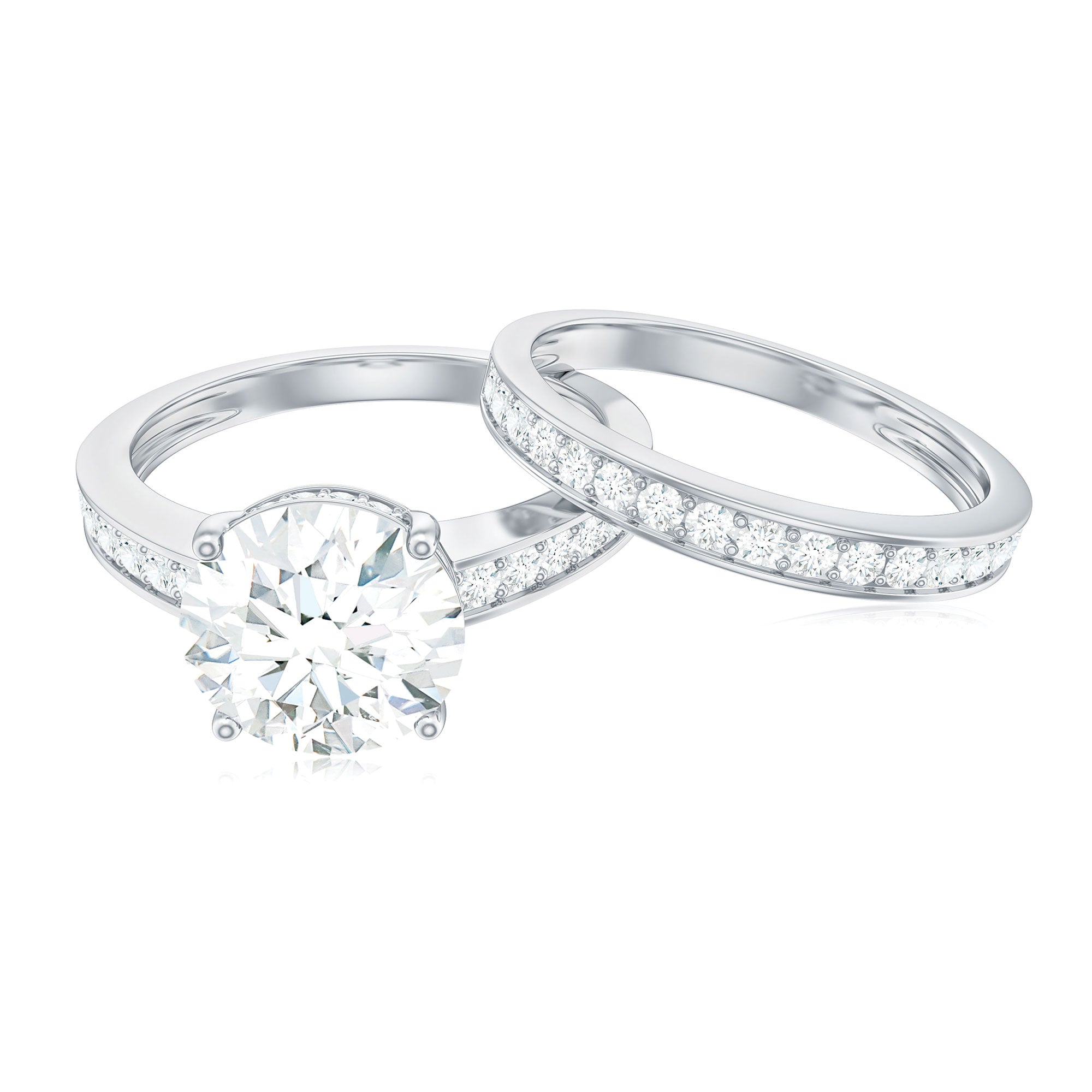 3 CT Solitaire Moissanite Engagement Silver Ring Set - Rosec Jewels