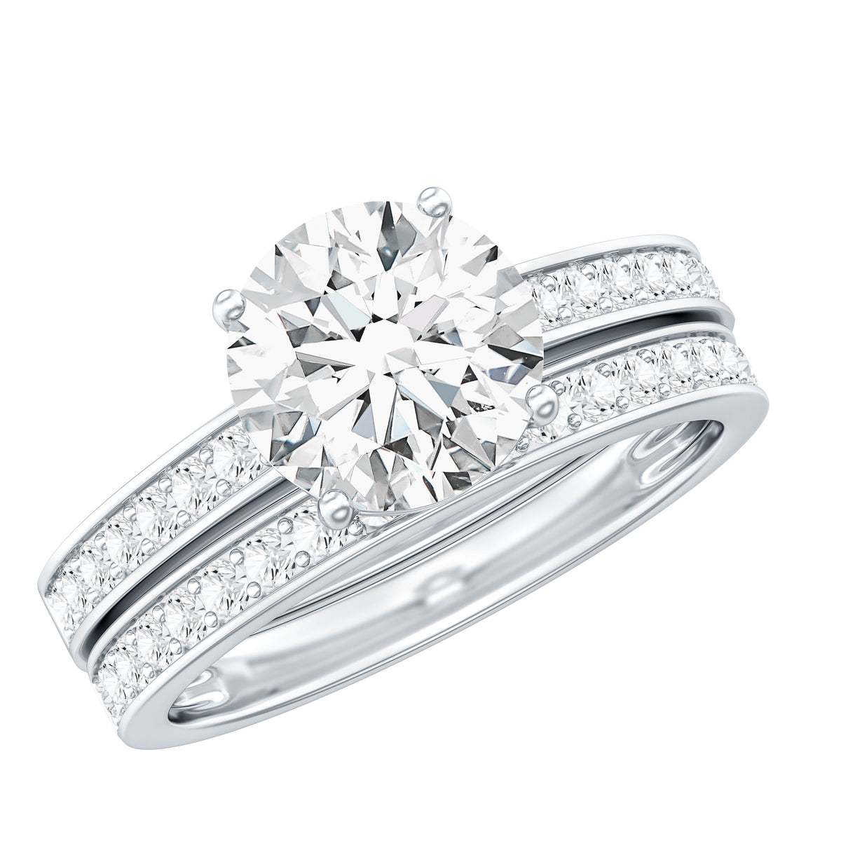 Certified 3 Carat Moissanite Wedding Bridal Ring Set in Sterling Silver D-VS1 92.5 Sterling Silver 7 - Rosec Jewels
