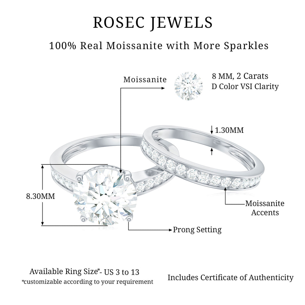 3 CT Solitaire Moissanite Engagement Silver Ring Set - Rosec Jewels