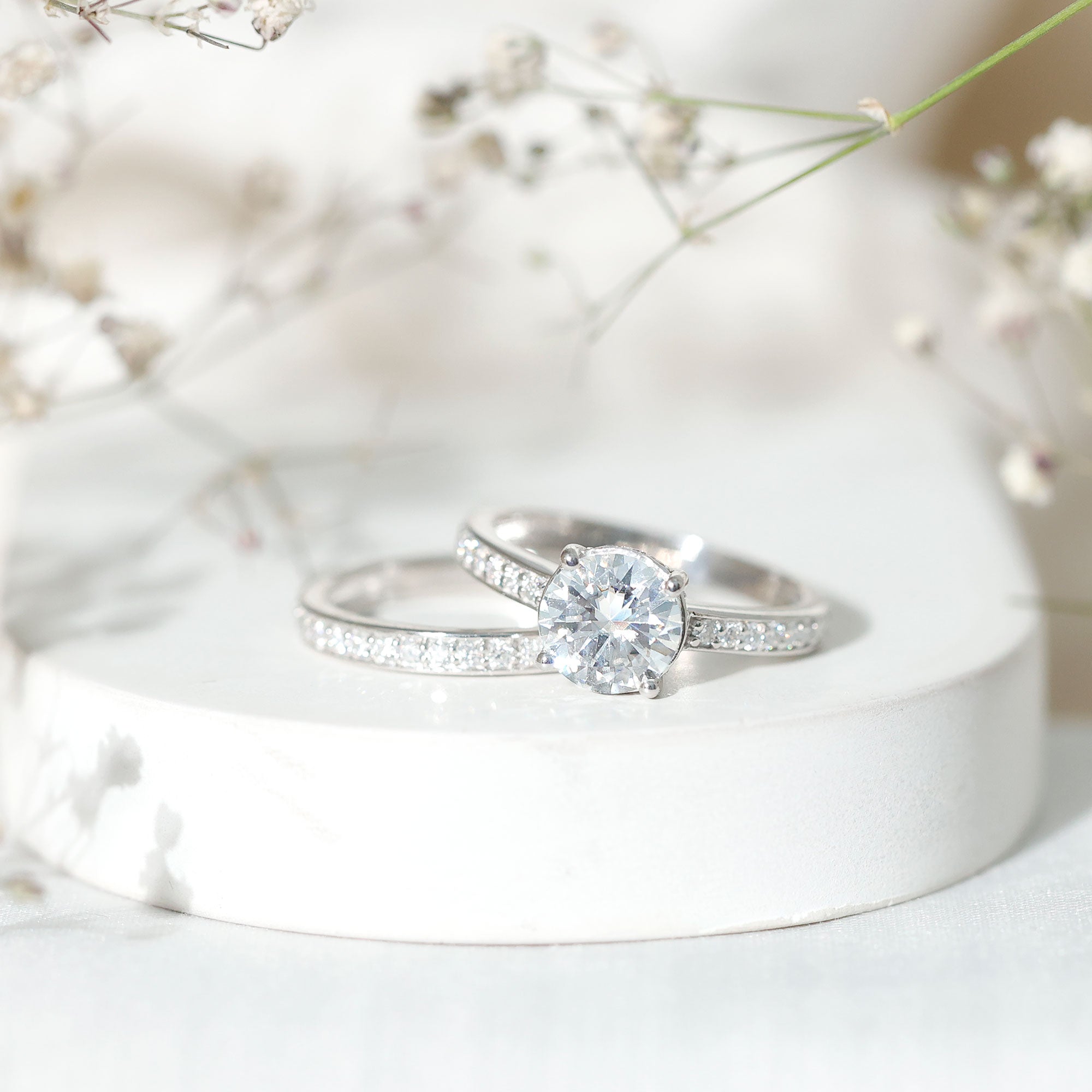 Certified 3 Carat Moissanite Wedding Bridal Ring Set in Sterling Silver D-VS1 92.5 Sterling Silver 7 - Rosec Jewels