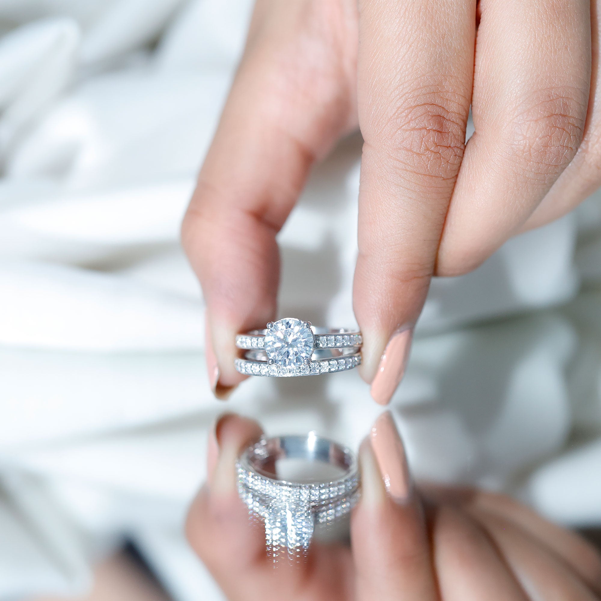 Certified 3 Carat Moissanite Wedding Bridal Ring Set in Sterling Silver D-VS1 92.5 Sterling Silver 7 - Rosec Jewels