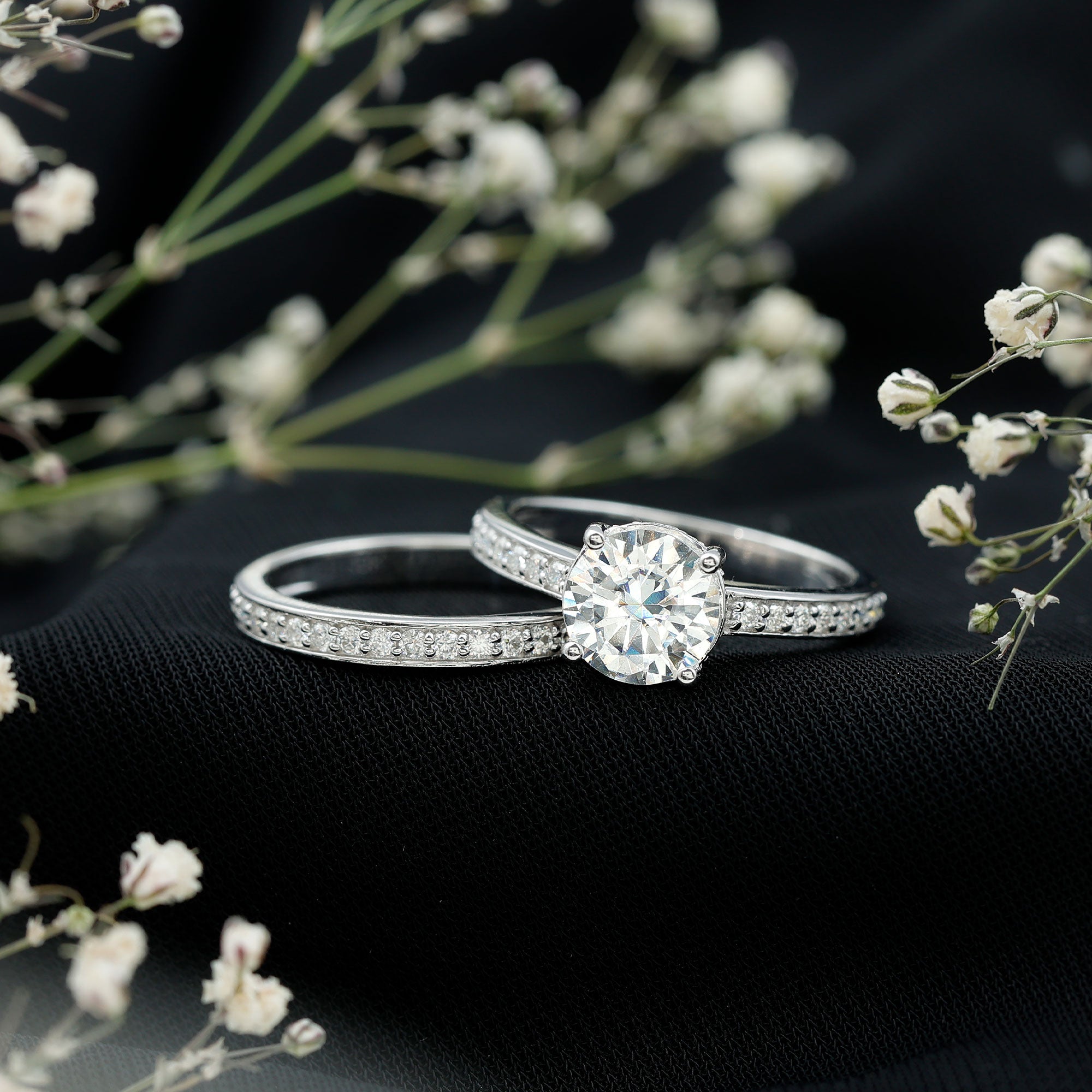 Certified 3 Carat Moissanite Wedding Bridal Ring Set in Sterling Silver D-VS1 92.5 Sterling Silver 7 - Rosec Jewels