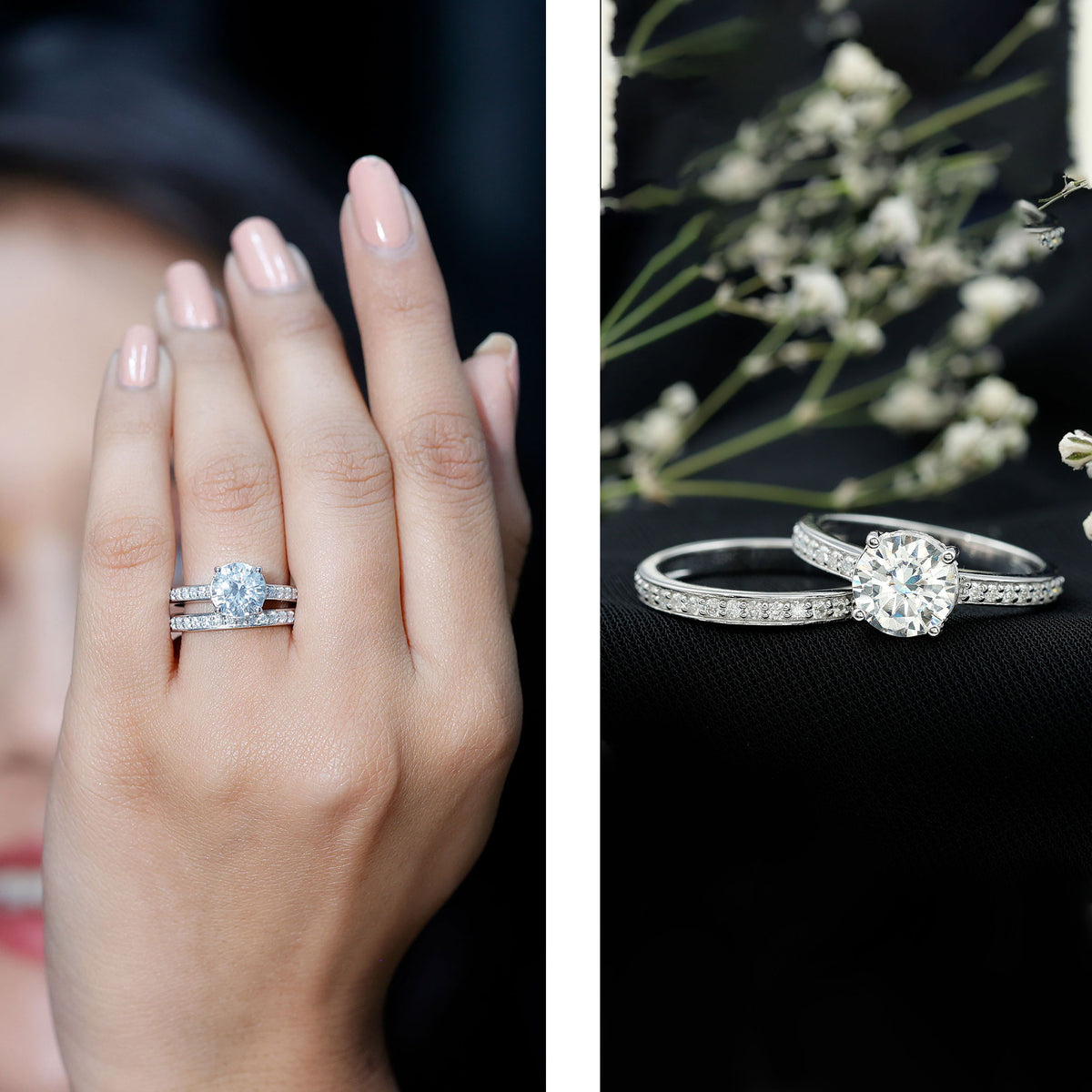 Certified 3 Carat Moissanite Wedding Bridal Ring Set in Sterling Silver D-VS1 92.5 Sterling Silver 7 - Rosec Jewels