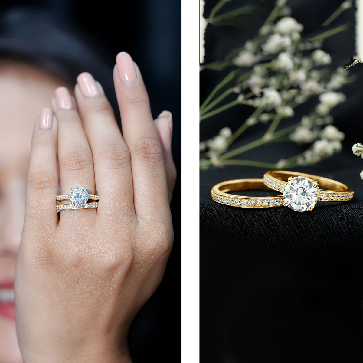 Certified 2 Carat Moissanite Solitaire Wedding Ring Set D-VS1 - Rosec Jewels