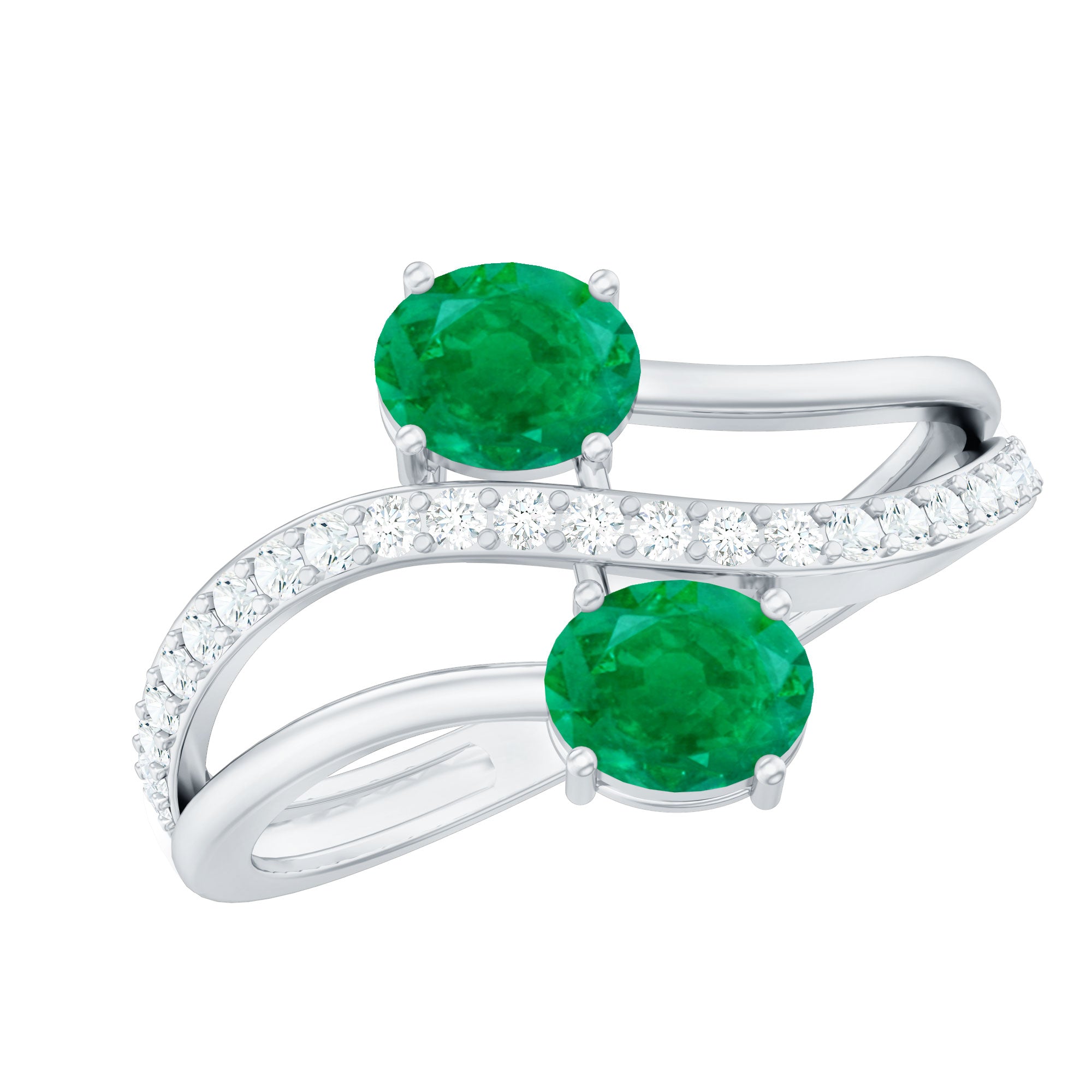 Rosec Jewels-Natural Certified Emerald Two Stone Engagement Ring with Diamonds
