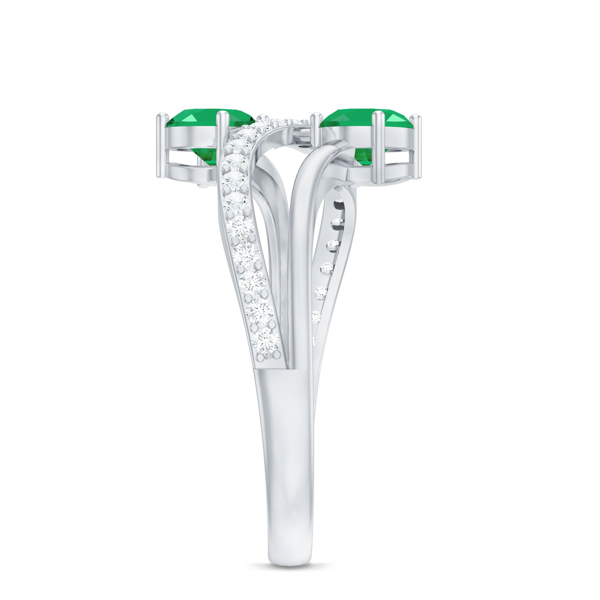 Rosec Jewels-Natural Certified Emerald Two Stone Engagement Ring with Diamonds