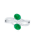 Rosec Jewels-Natural Certified Emerald Two Stone Engagement Ring with Diamonds