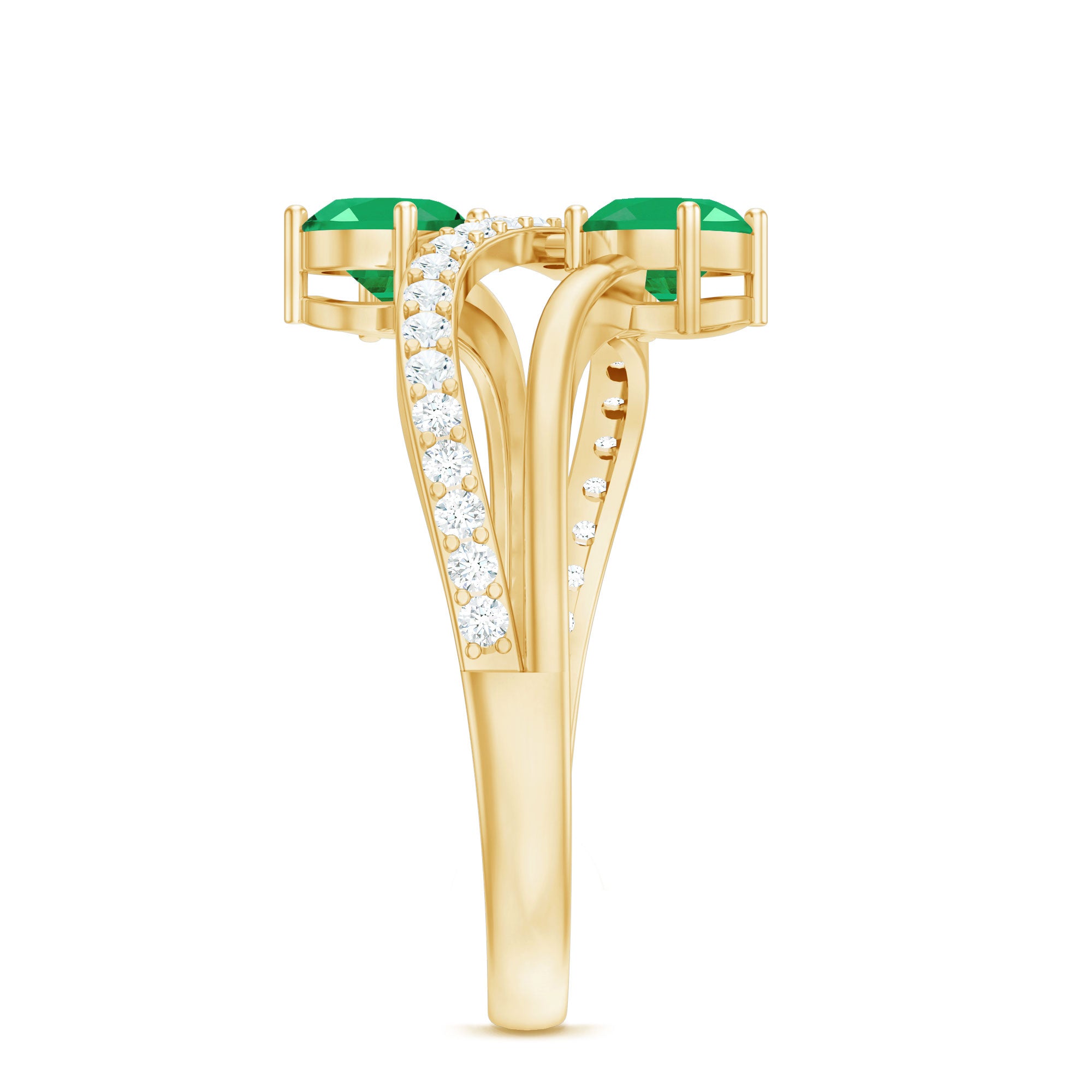 Rosec Jewels-Natural Certified Emerald Two Stone Engagement Ring with Diamonds
