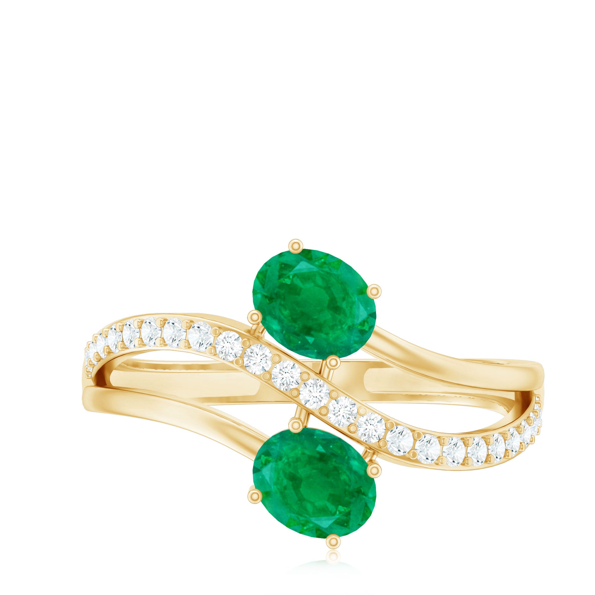Rosec Jewels-Natural Certified Emerald Two Stone Engagement Ring with Diamonds