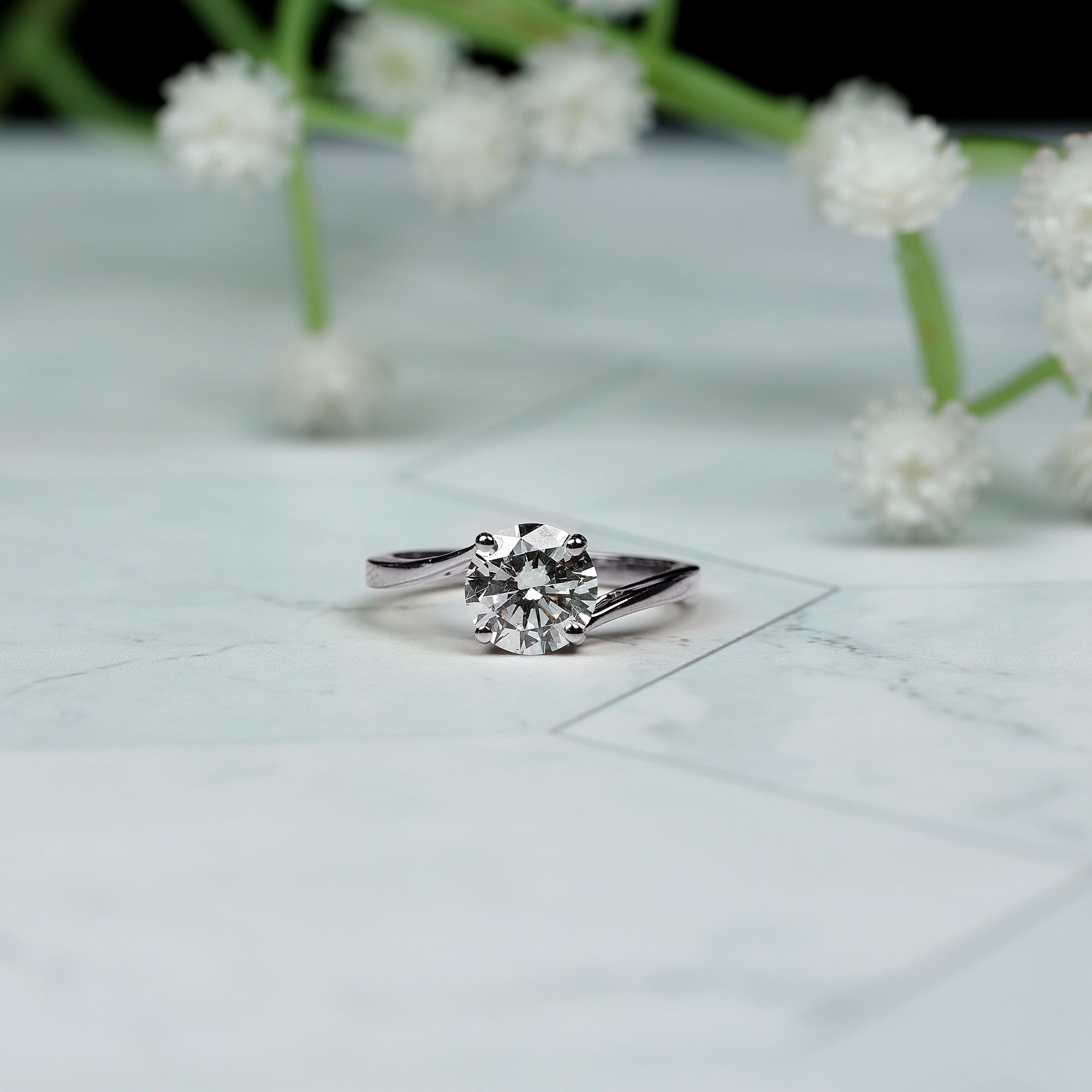 Certified Moissanite Solitaire Engagement Ring with Bypass Shank D-VS1 - Rosec Jewels