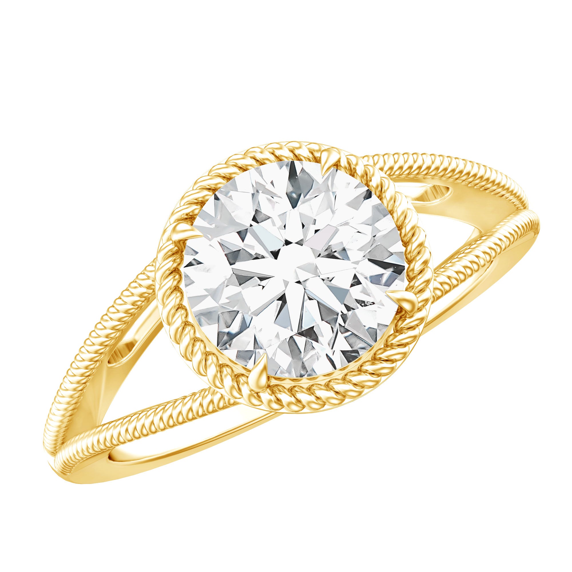 2 CT Round Cut Moissanite Solitaire Engagement Ring with Split Shank D-VS1 - Rosec Jewels