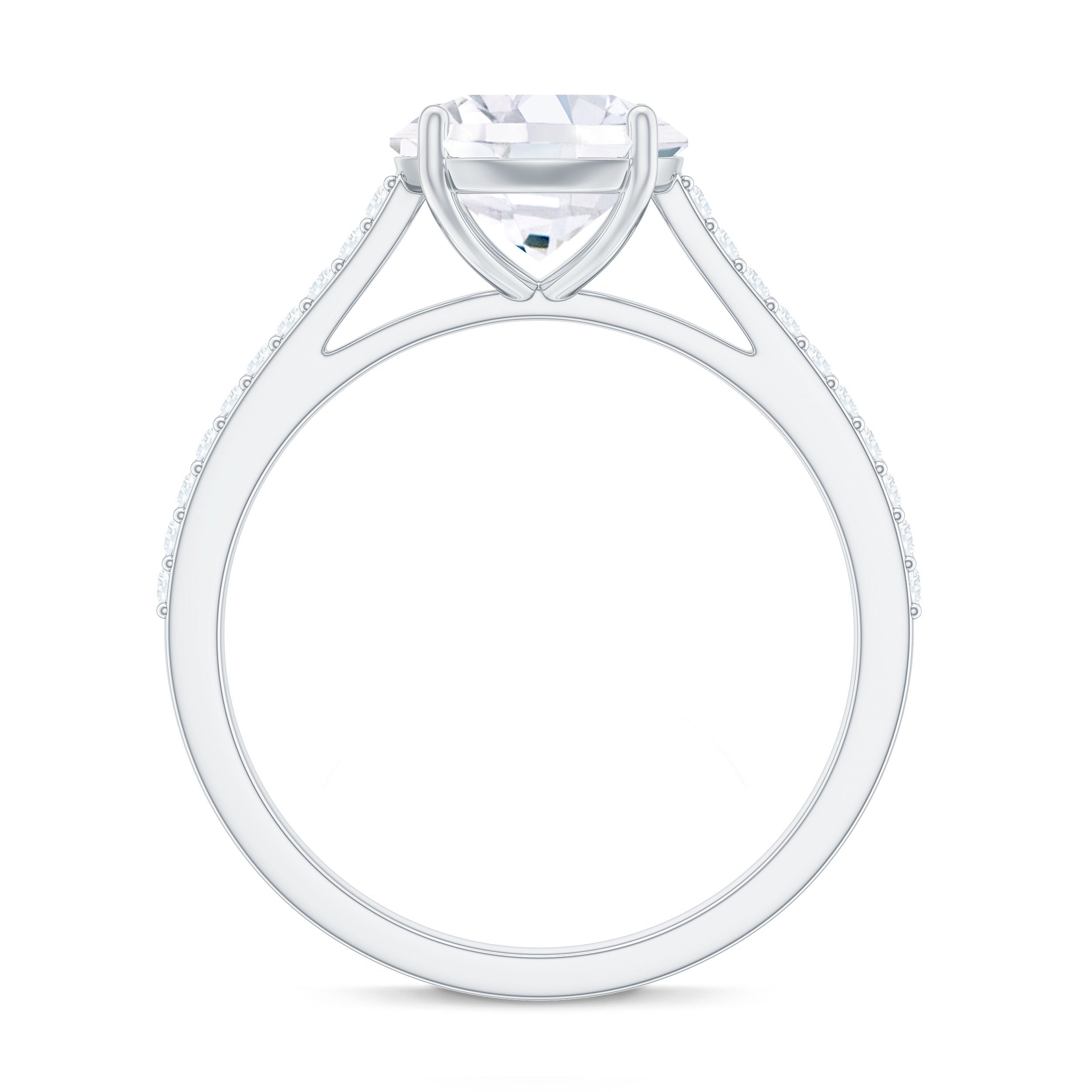 Certified Moissanite Round Cut Solitaire Ring with Side Stones D-VS1 - Rosec Jewels