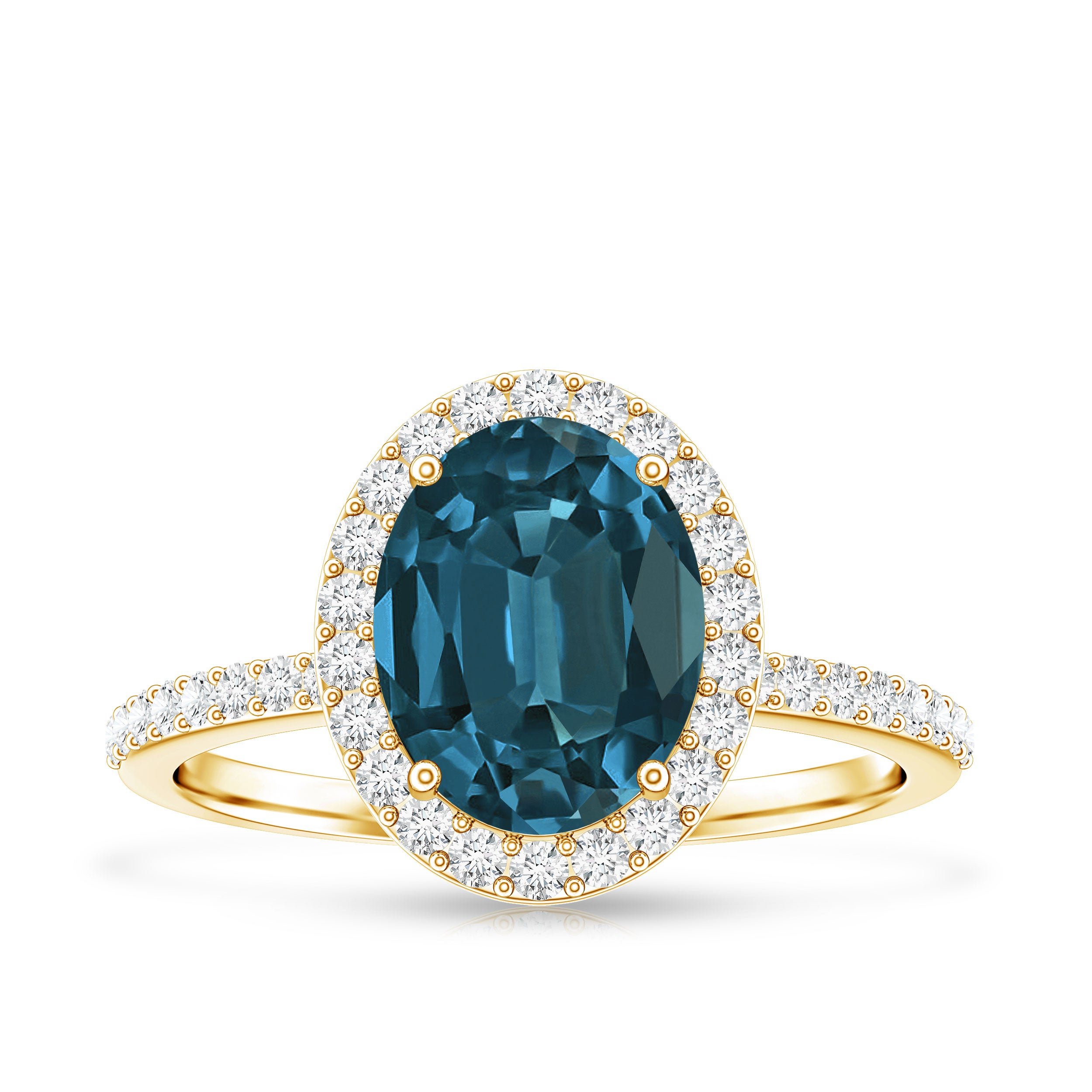 8X10mm Oval Cut London Blue Topaz Oblong Engagement Ring with Diamond Halo AAA - Rosec Jewels