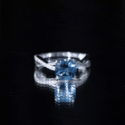 8mm Cushion Cut London Blue Topaz Solitaire Engagement Ring with Diamond Crossover Shank AAA - Rosec Jewels