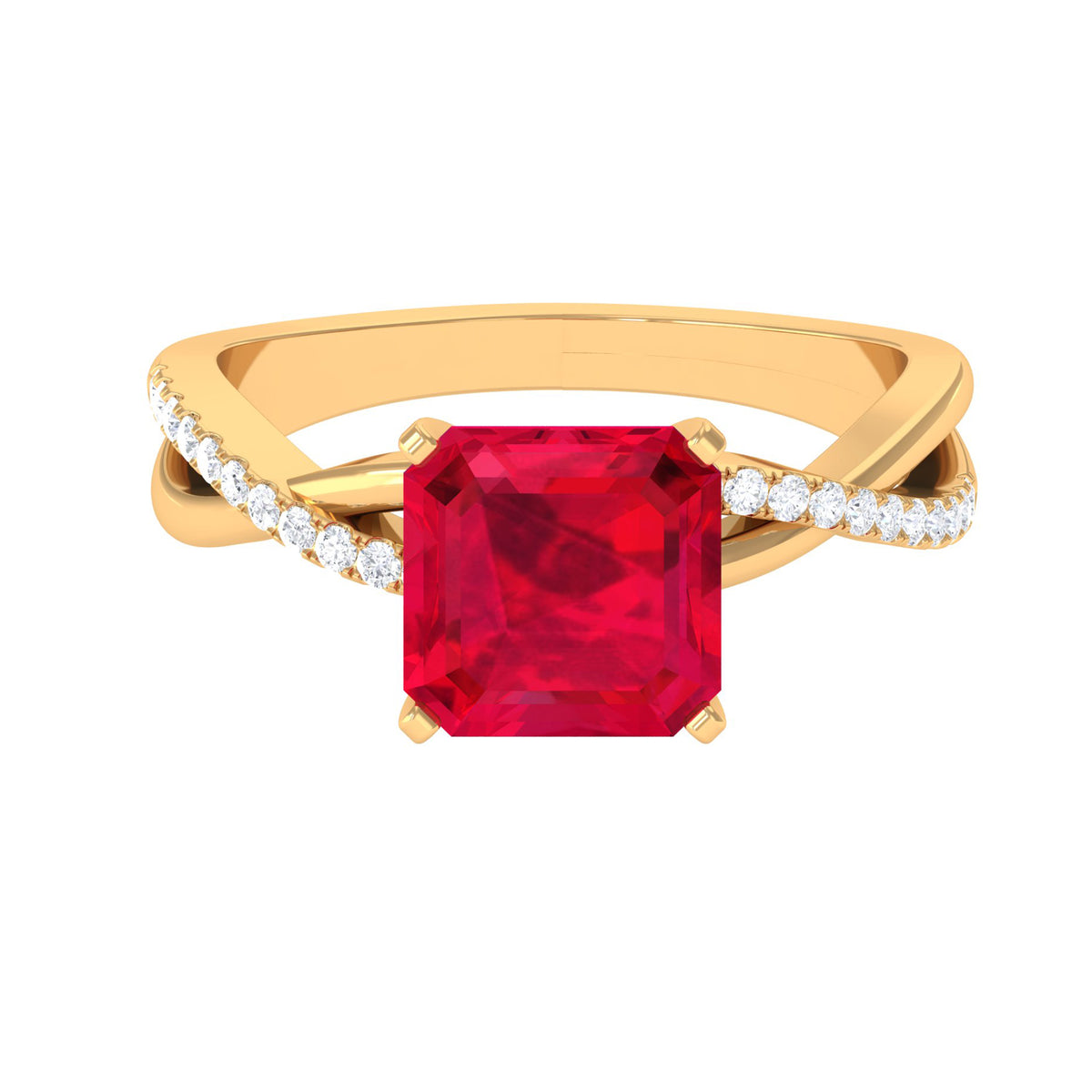 Asscher Cut Lab Grown Ruby Solitaire Ring with Diamond Infinity Shank ...