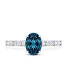 1 Carat Oval Cut London Blue Topaz Engagement Ring with Diamond Accent AAA - Rosec Jewels