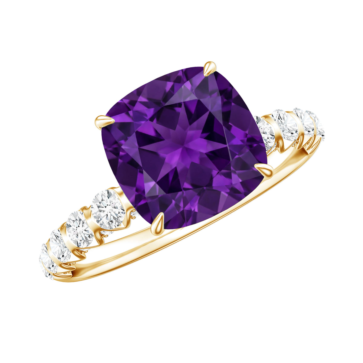 2 Carat Amethyst Cushion Cut Engagement Ring with Diamond AAA - Rosec Jewels