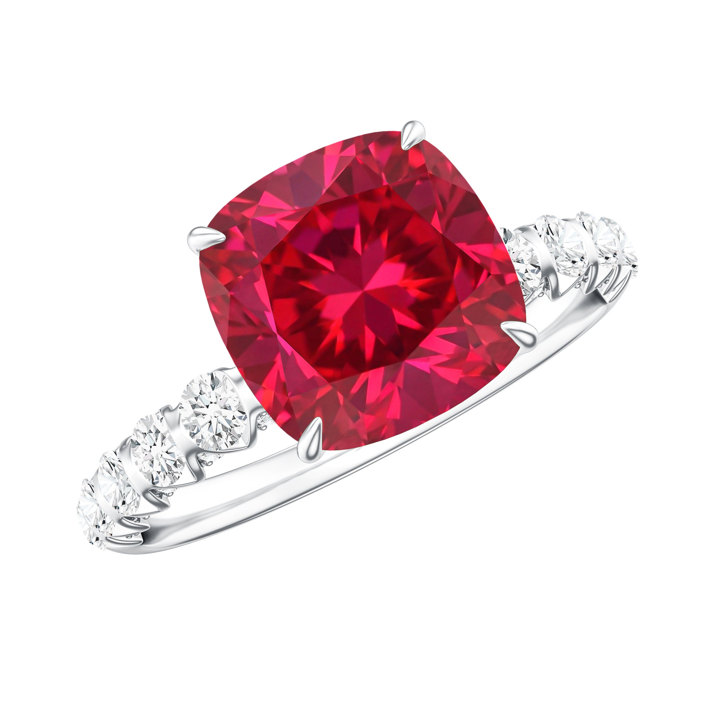2 Carat Cushion Cut Lab Created Ruby Engagement Ring with Diamond