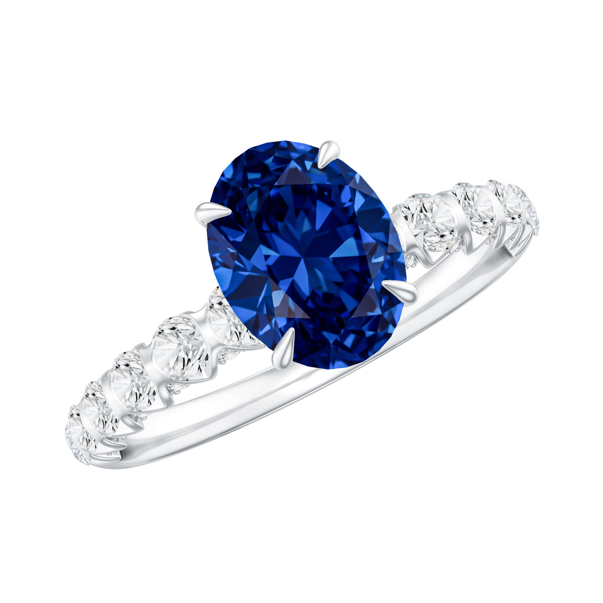 Certified 1.5 Carat Oval Lab Grown Blue Sapphire Engagement Ring with Diamond
