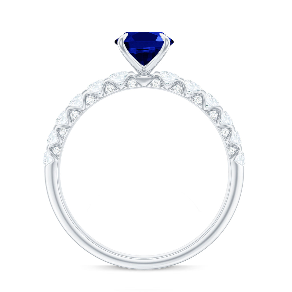 2.25 CT Oval Cut Created Blue Sapphire Solitaire and Diamond Side Stones Lab Created Blue Sapphire - ( AAAA ) - Quality - Rosec Jewels