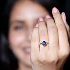 Certified 1.5 Carat Oval Lab Grown Blue Sapphire Engagement Ring with Diamond AAAA - Rosec Jewels