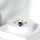 Certified 1.5 Carat Oval Lab Grown Blue Sapphire Engagement Ring with Diamond AAAA - Rosec Jewels