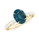 Royal London Blue Topaz Solitaire and Diamond Side Stone Engagement Ring London Blue Topaz - ( AAA ) - Quality - Rosec Jewels