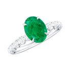 Rosec Jewels-Natural 6X8mm Emerald Oval Engagement Ring with Diamond Side Stones