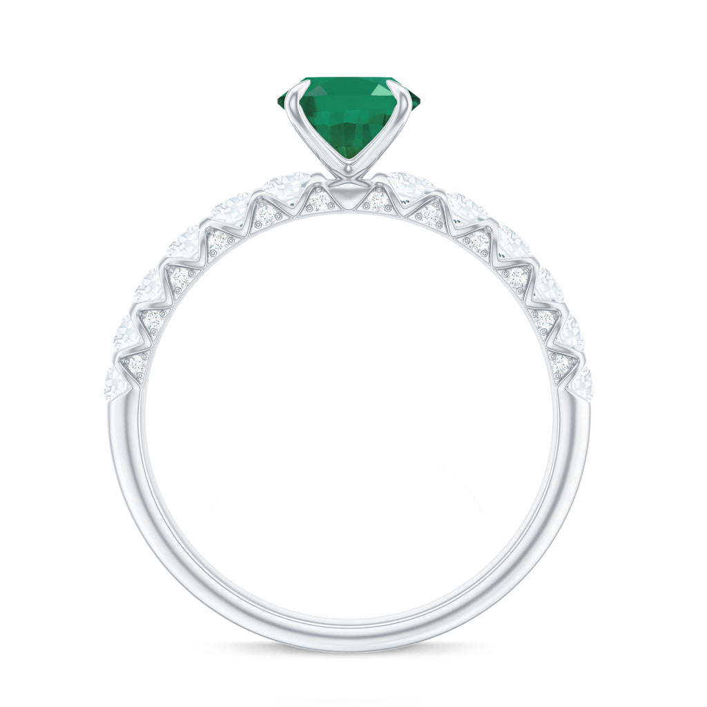 Oval shape Emerald Solitaire Engagement Ring with Diamond Side Stones Emerald - ( AAA ) - Quality - Rosec Jewels