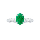 Rosec Jewels-Natural 6X8mm Emerald Oval Engagement Ring with Diamond Side Stones