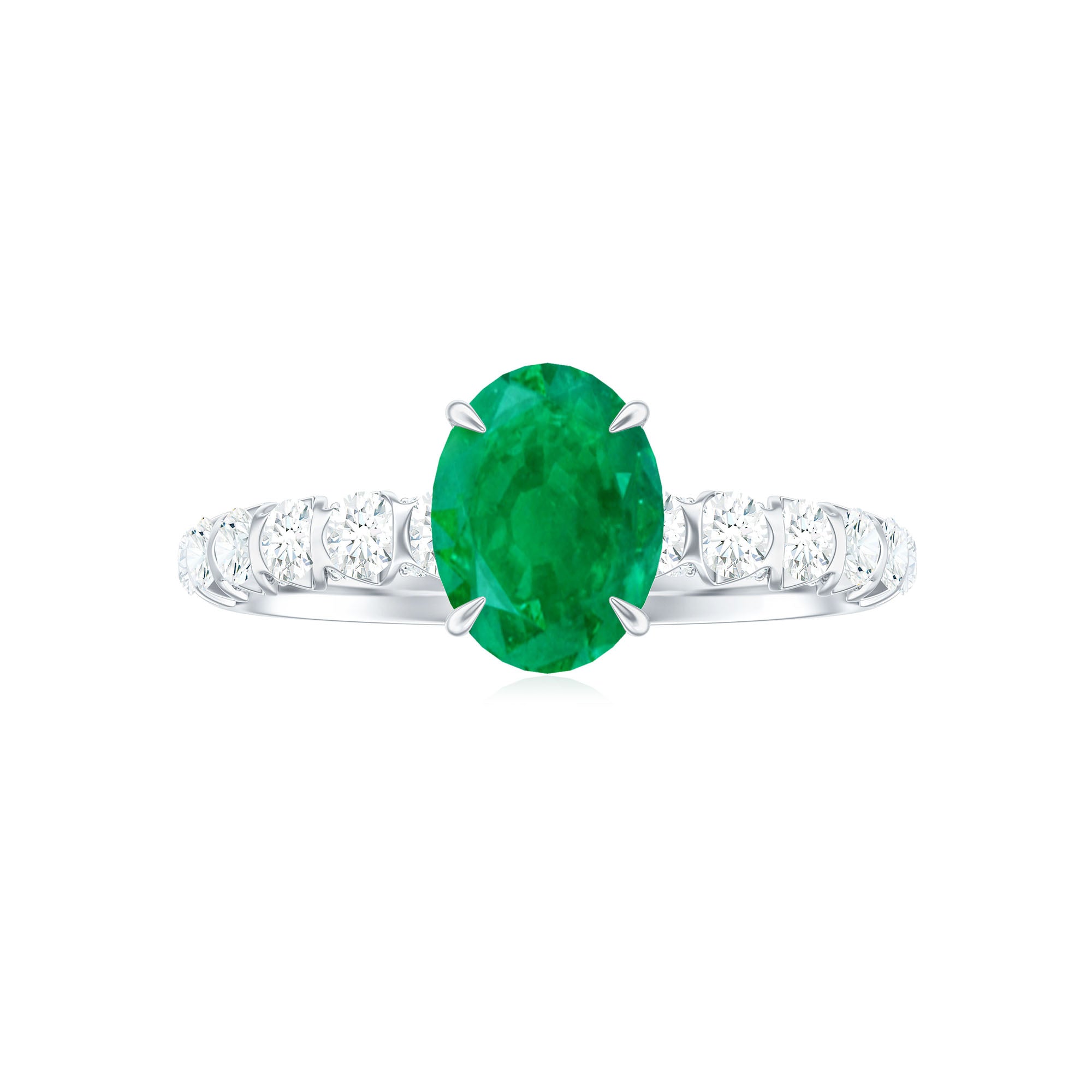 Rosec Jewels-Natural 6X8mm Emerald Oval Engagement Ring with Diamond Side Stones